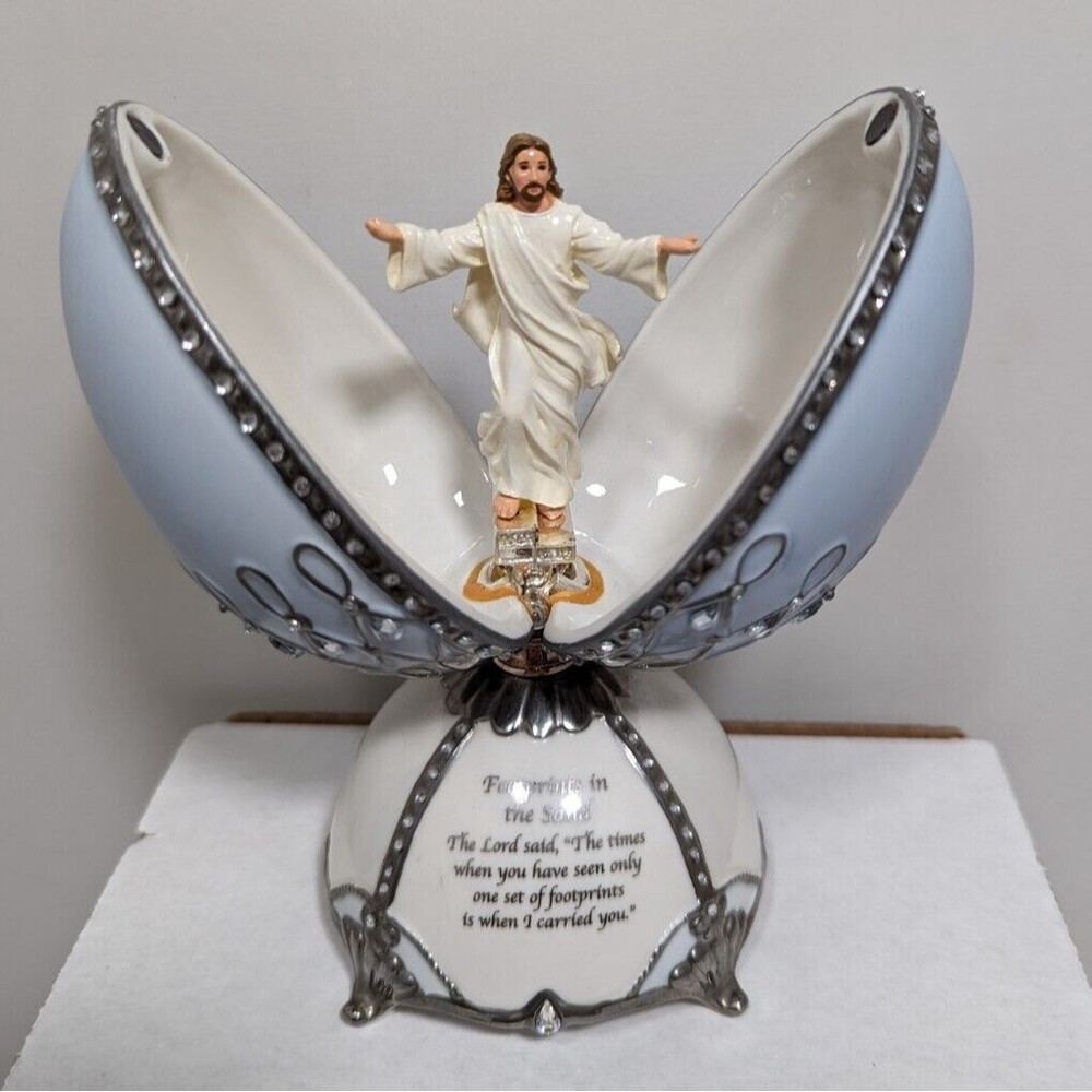 Ardleigh Elliott Porcelain Music Egg "Footprints Of The Savior" Journey Of Faith